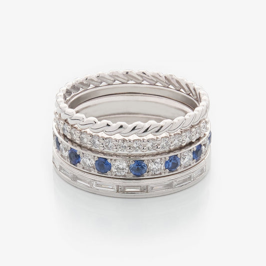 Сет золотих каблучок з діамантами та сапфірами